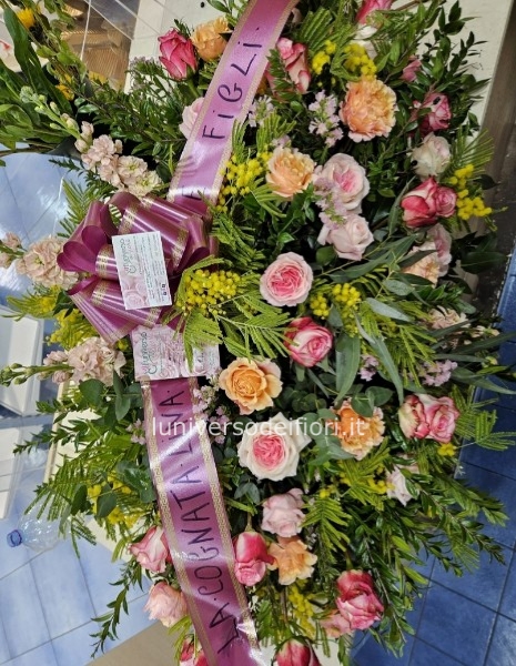 Corona funebre tonalità verde/rosa