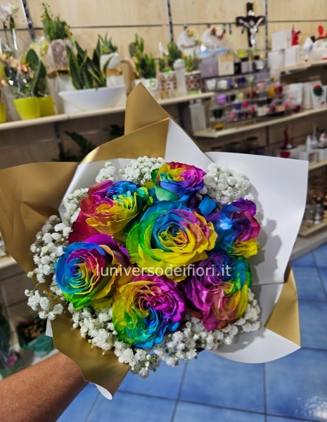 Bouquet 7 rose arcobaleno
