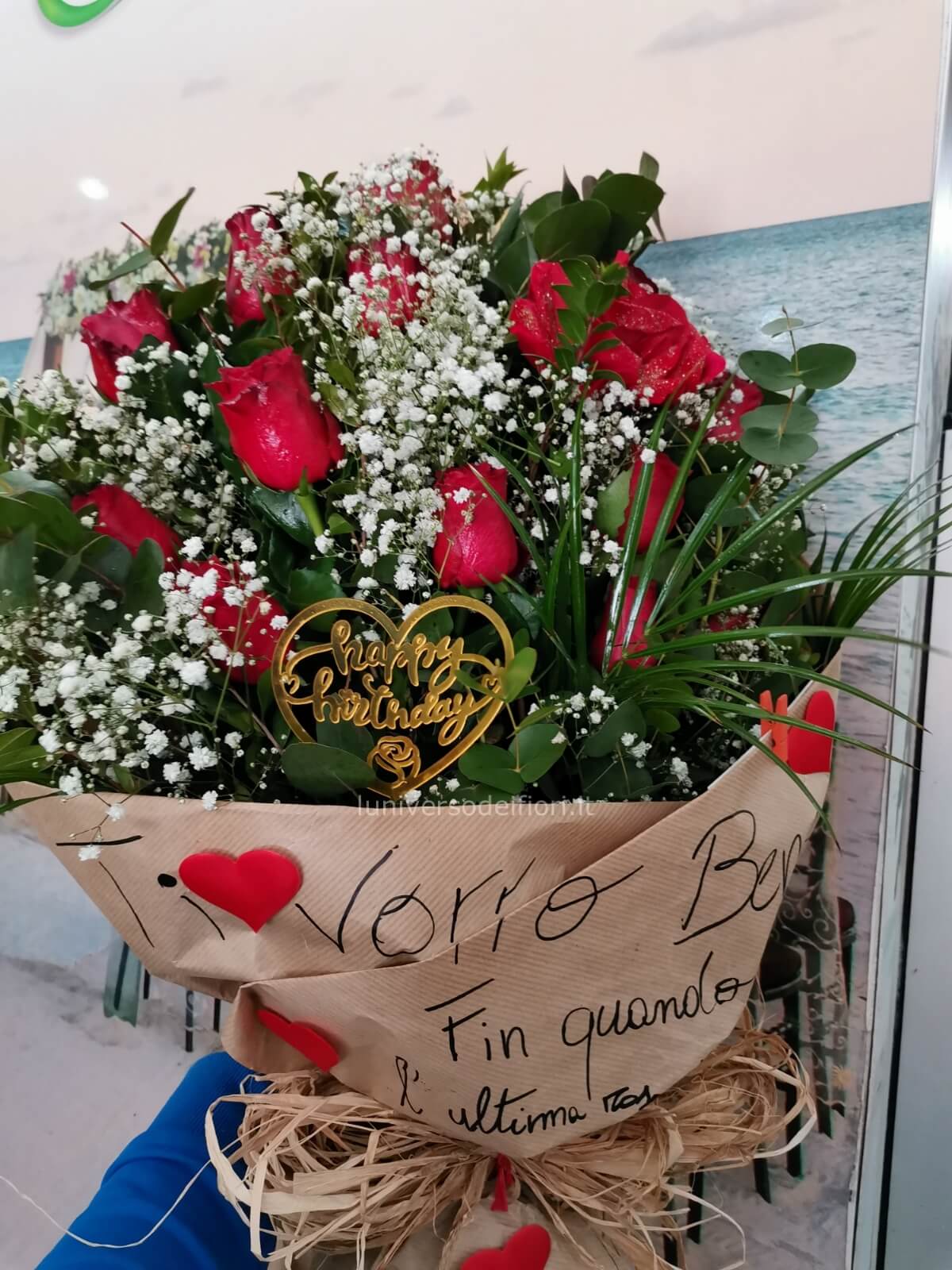 Mazzo di rose rosse con scritta » Fiori a Torre del Greco. Acquista online  per invio e consegna a domicilio di fiori e piante a Torre del Greco